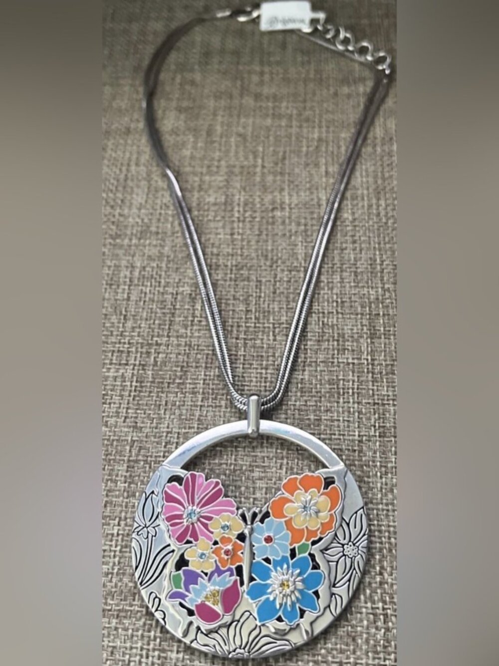 RARE BRIGHTON VINTAGE “ENCHANTED GARDEN” Butterfly & Flower Necklace RETIRED